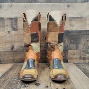 Vintage Womens B‎ 7 Larry Mahan Brown Leather Patchwork Western Boots BML 286